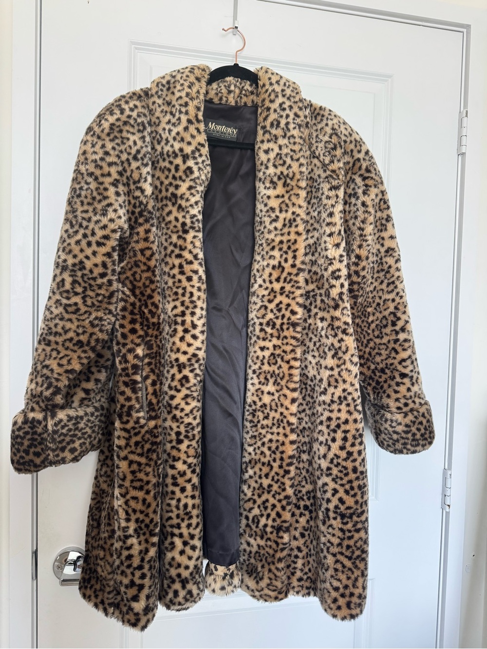 Montenay Leopard Print Teddy Coat - Tan/Black